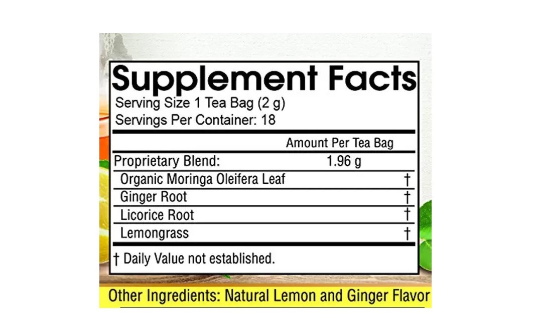 Grenera Moringa Lemon Ginger Infusion Tea   Box  18 pcs